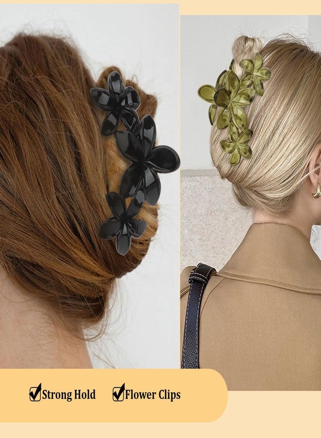 Ondder 4Pcs Flower Hair Clips Large Matte Hair Claw for Women Non-Slip Strong Hold Clips for Thick Hair, Hair Accessories，Green，Brown，White，Black - Image 4